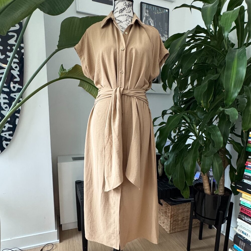 Zara Khaki Tie-Waist Dress